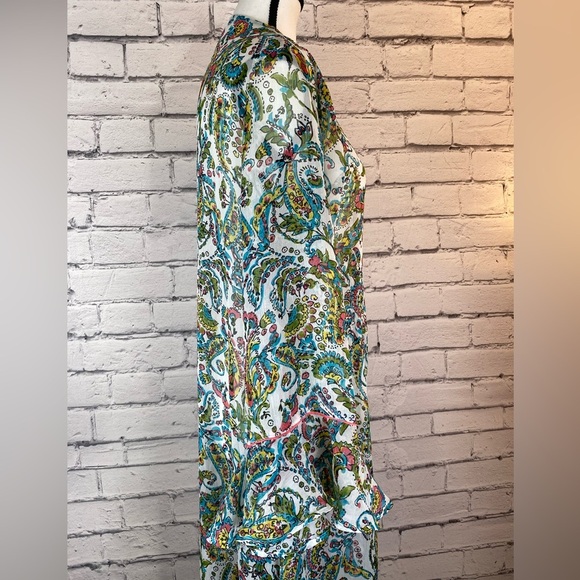 VENUS Boho Paisley Floral Kimono Duster With Bell Sleeves Beach Coverup Medium - Picture 7 of 9